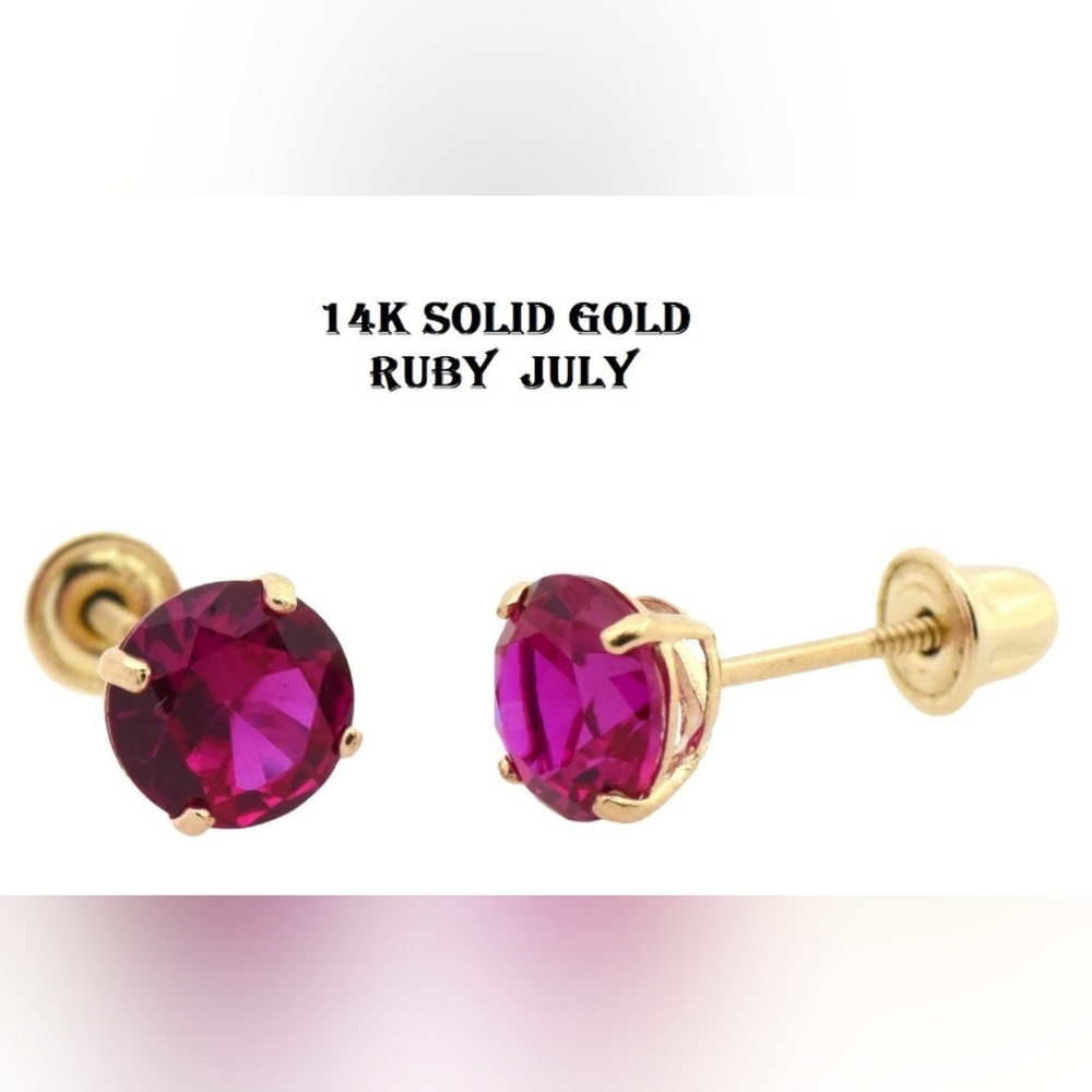 !!SOLD!! 14K Solid Gold Ruby July Earrings